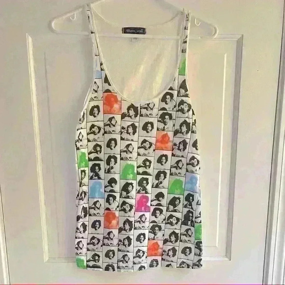 Super Star Tops - Tank Top with black and white faces, pops of neon